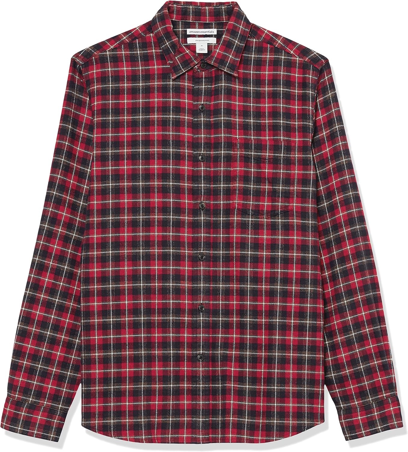 image:imageAmazon Essentials Mens SlimFit Brushed Cotton Flannel Shirt Long Sleeve Button Down Collared PlaidDark Red Plaid