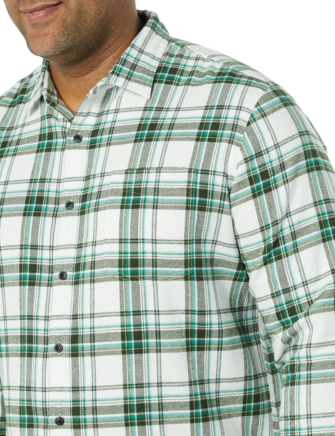 image:imageAmazon Essentials Mens SlimFit Brushed Cotton Flannel Shirt Long Sleeve Button Down Collared PlaidGreen White Plaid
