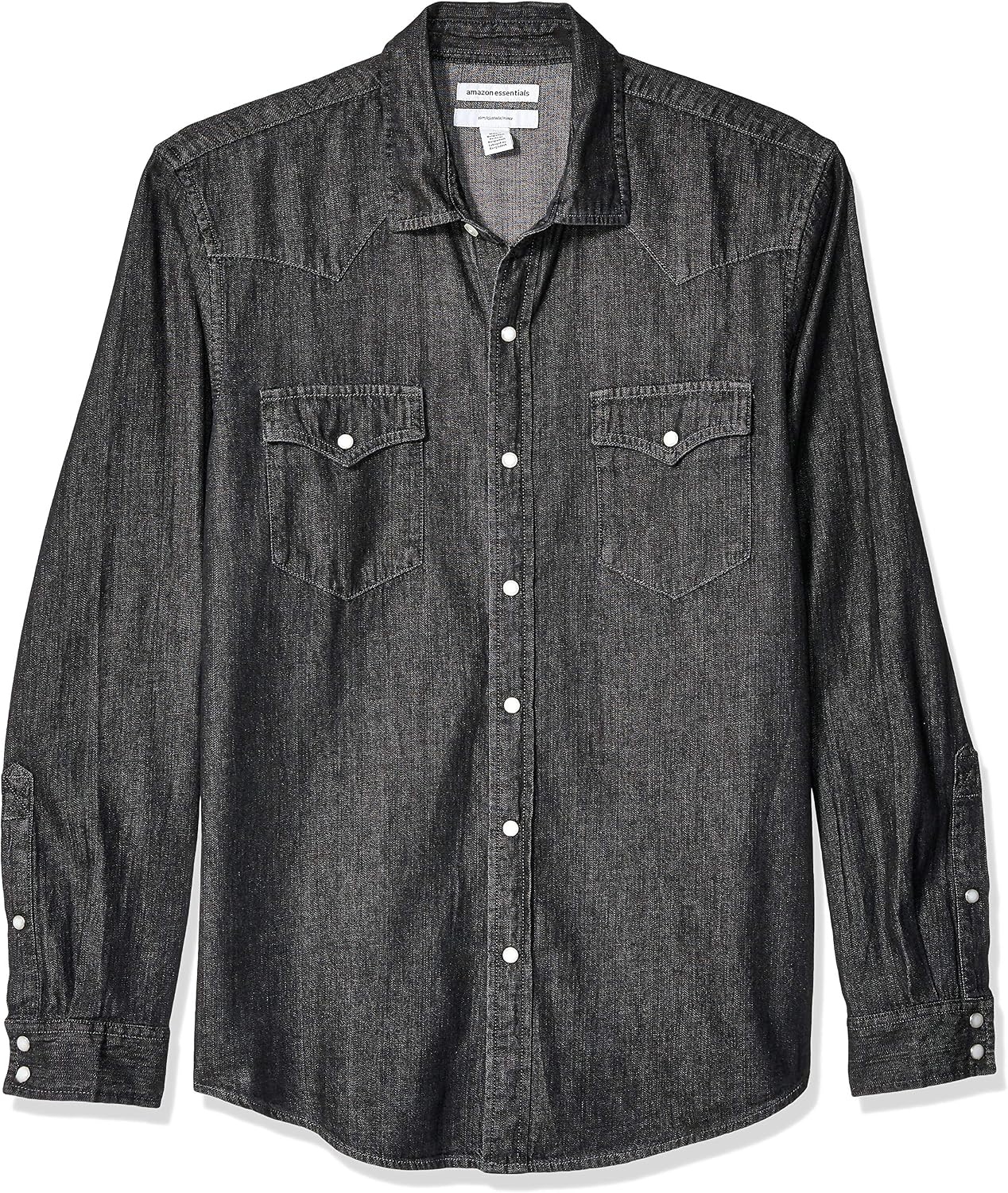image:imageAmazon Essentials Mens SlimFit LongSleeve Denim Western Style Cotton Shirt with Snap Buttons LightweightBlack