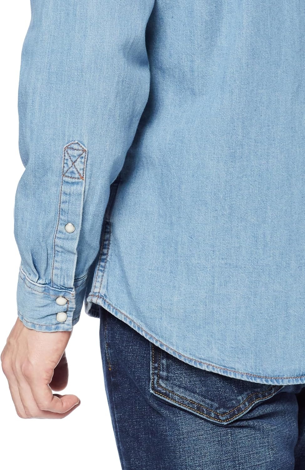 image:imageAmazon Essentials Mens SlimFit LongSleeve Denim Western Style Cotton Shirt with Snap Buttons LightweightLight Blue