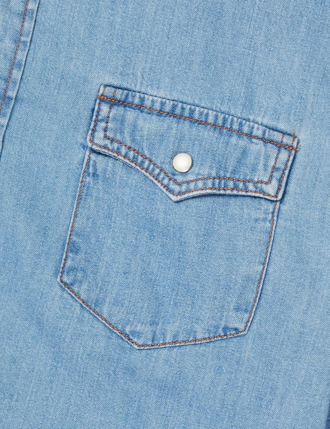 image:imageAmazon Essentials Mens SlimFit LongSleeve Denim Western Style Cotton Shirt with Snap Buttons LightweightLight Blue