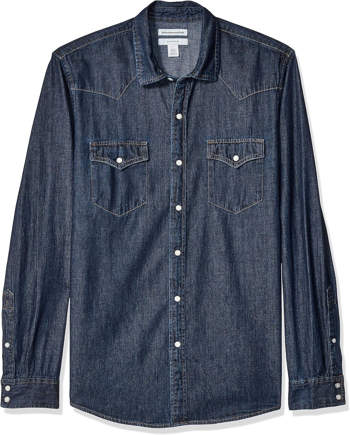 image:imageAmazon Essentials Mens SlimFit LongSleeve Denim Western Style Cotton Shirt with Snap Buttons LightweightRinsed