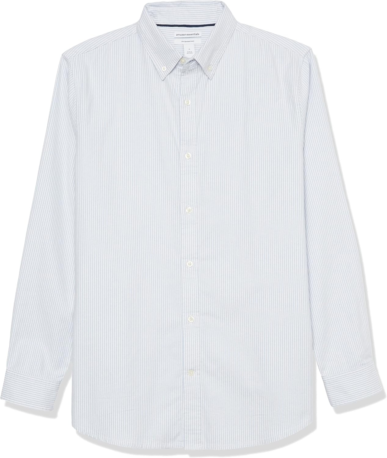 image:imageAmazon Essentials Mens SlimFit LongSleeve Stretch Oxford Shirt with PocketPowder Blue Vertical Stripe