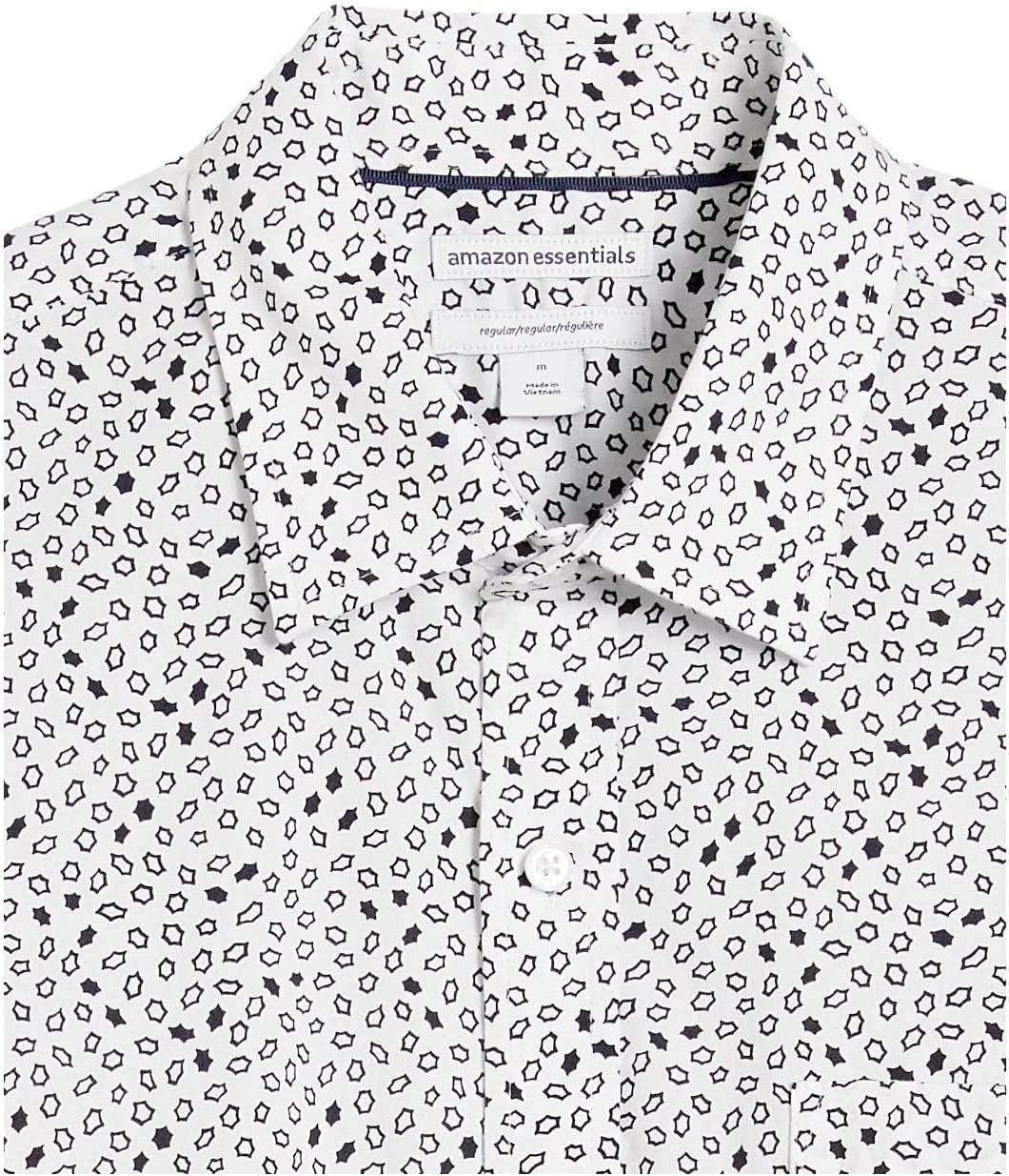 image:imageAmazon Essentials Mens SlimFit Mens Short Sleeve Collared Button Down ShirtBlack White Geo Print