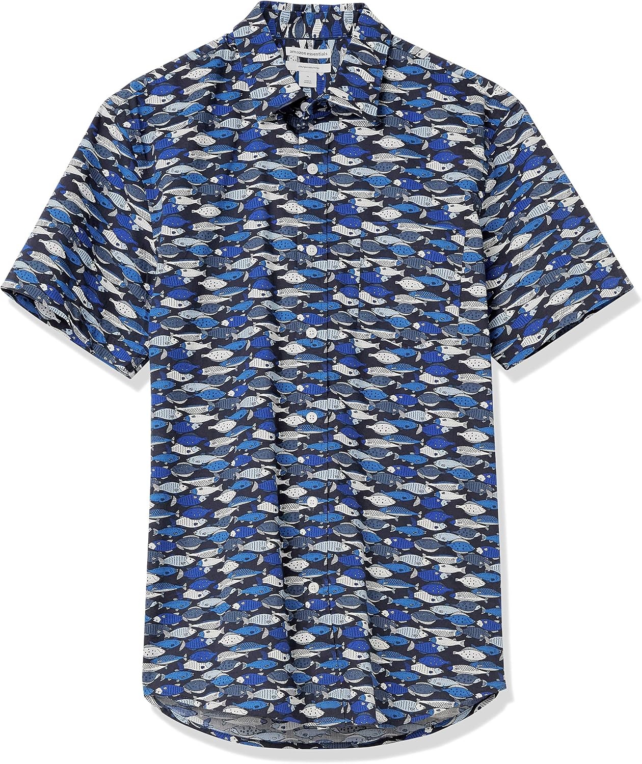 image:imageAmazon Essentials Mens SlimFit Mens Short Sleeve Collared Button Down ShirtBlue Fish