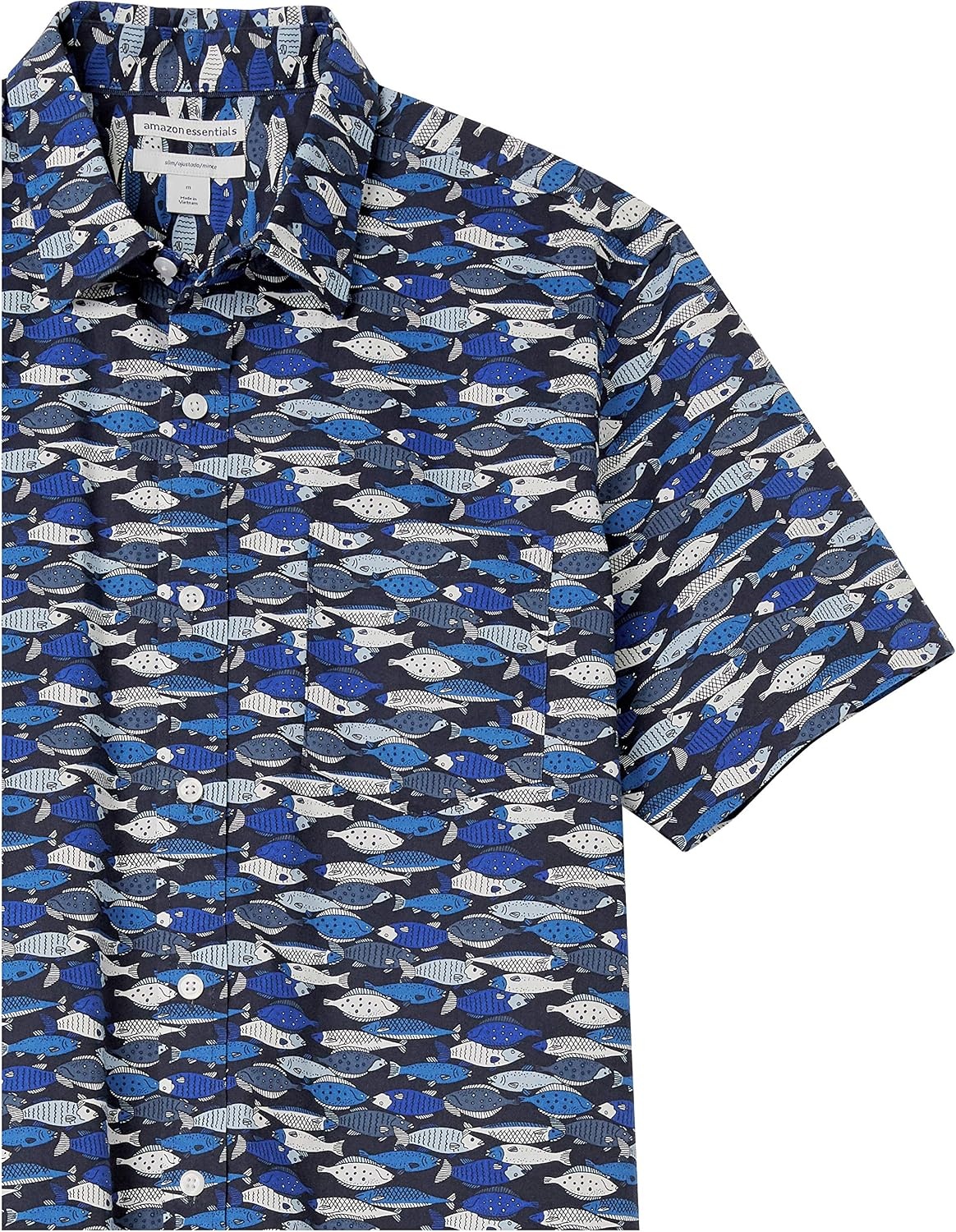 image:imageAmazon Essentials Mens SlimFit Mens Short Sleeve Collared Button Down ShirtBlue Fish