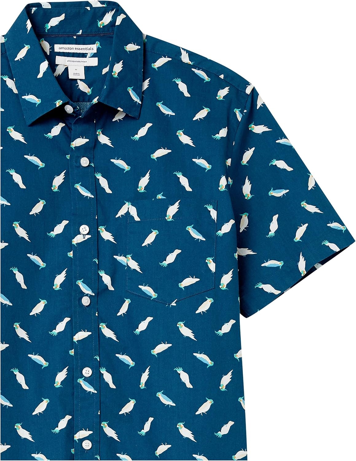 image:imageAmazon Essentials Mens SlimFit Mens Short Sleeve Collared Button Down ShirtClassic Blue Birds