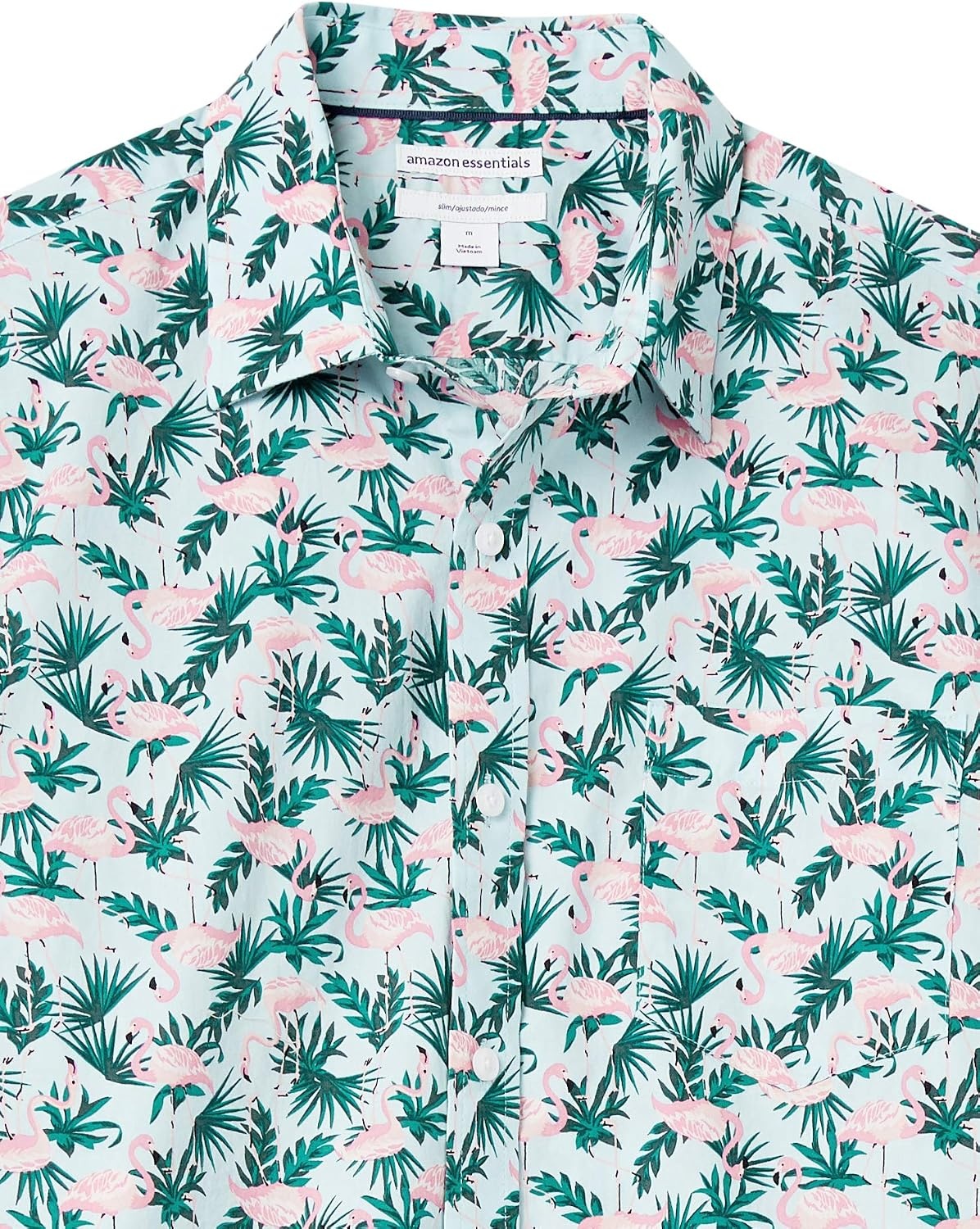 image:imageAmazon Essentials Mens SlimFit Mens Short Sleeve Collared Button Down ShirtFlamingo