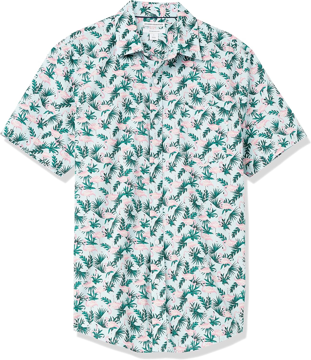 image:imageAmazon Essentials Mens SlimFit Mens Short Sleeve Collared Button Down ShirtFlamingo