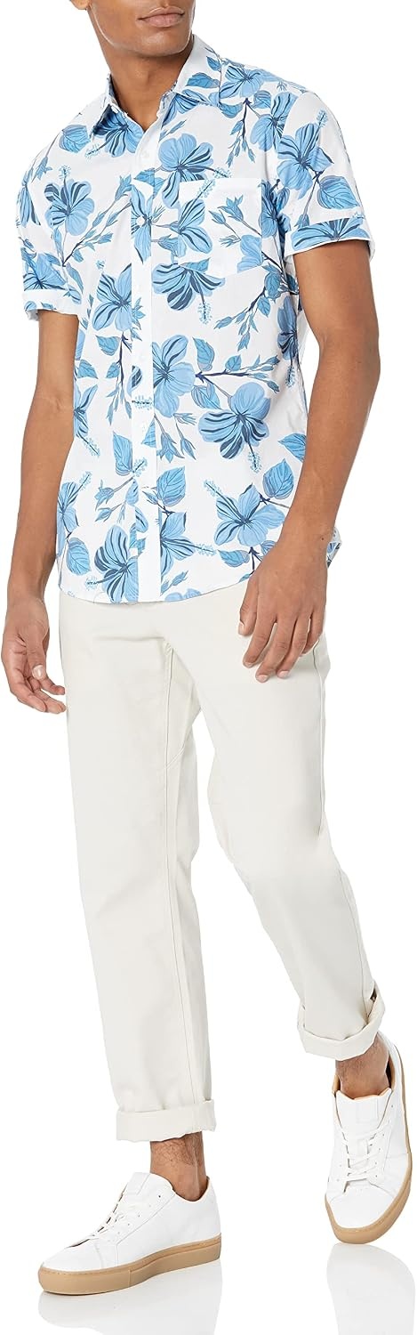 image:imageAmazon Essentials Mens SlimFit Mens Short Sleeve Collared Button Down ShirtLarge Floral