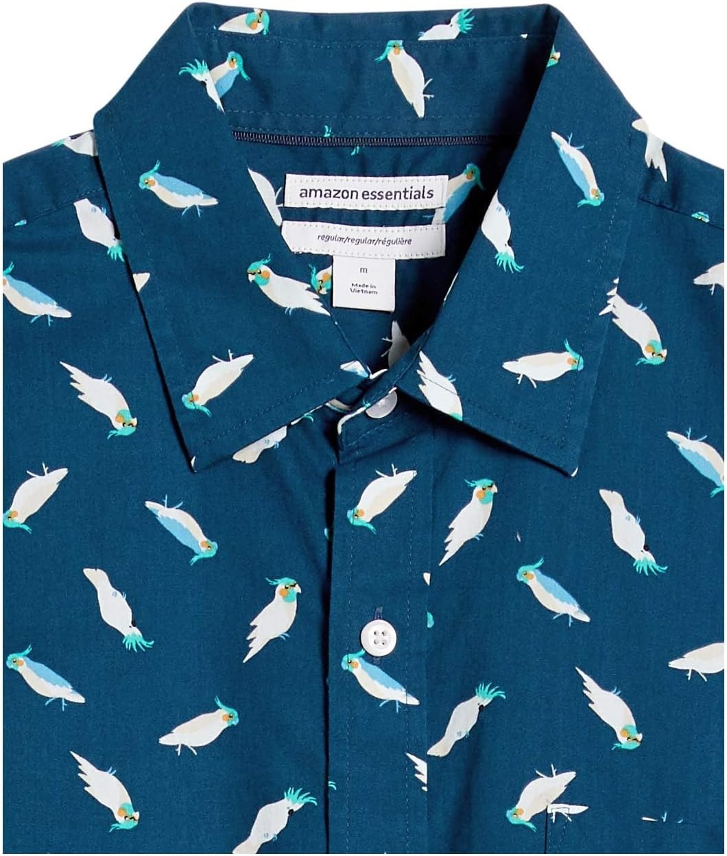 image:imageAmazon Essentials Mens SlimFit Mens Short Sleeve Collared Button Down ShirtTeal Blue Birds