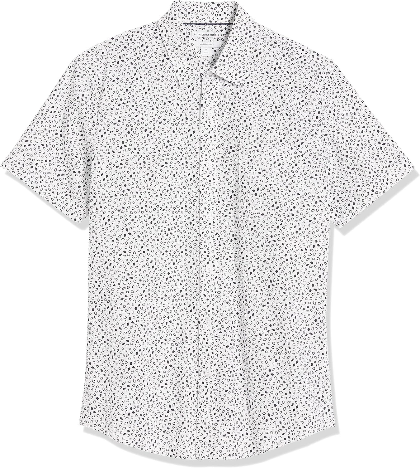 image:imageAmazon Essentials Mens SlimFit Mens Short Sleeve Collared Button Down ShirtWhiteNavy Micro Geo