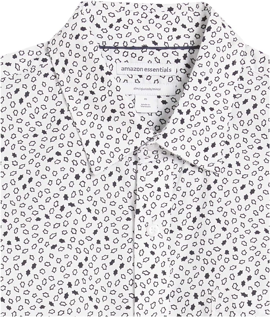 image:imageAmazon Essentials Mens SlimFit Mens Short Sleeve Collared Button Down ShirtWhiteNavy Micro Geo