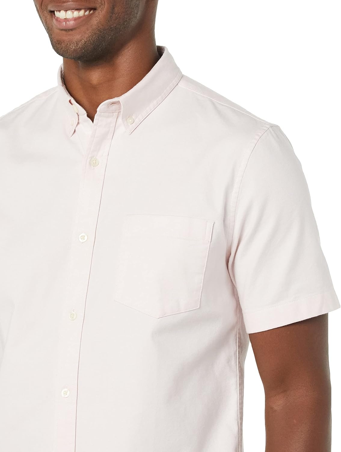 image:imageAmazon Essentials Mens SlimFit Short Sleeve Stretch Oxford Shirt with PocketPale Pink