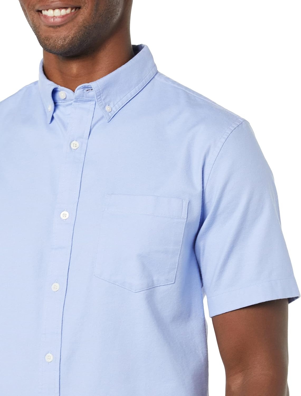 image:imageAmazon Essentials Mens SlimFit Short Sleeve Stretch Oxford Shirt with PocketPowder Blue