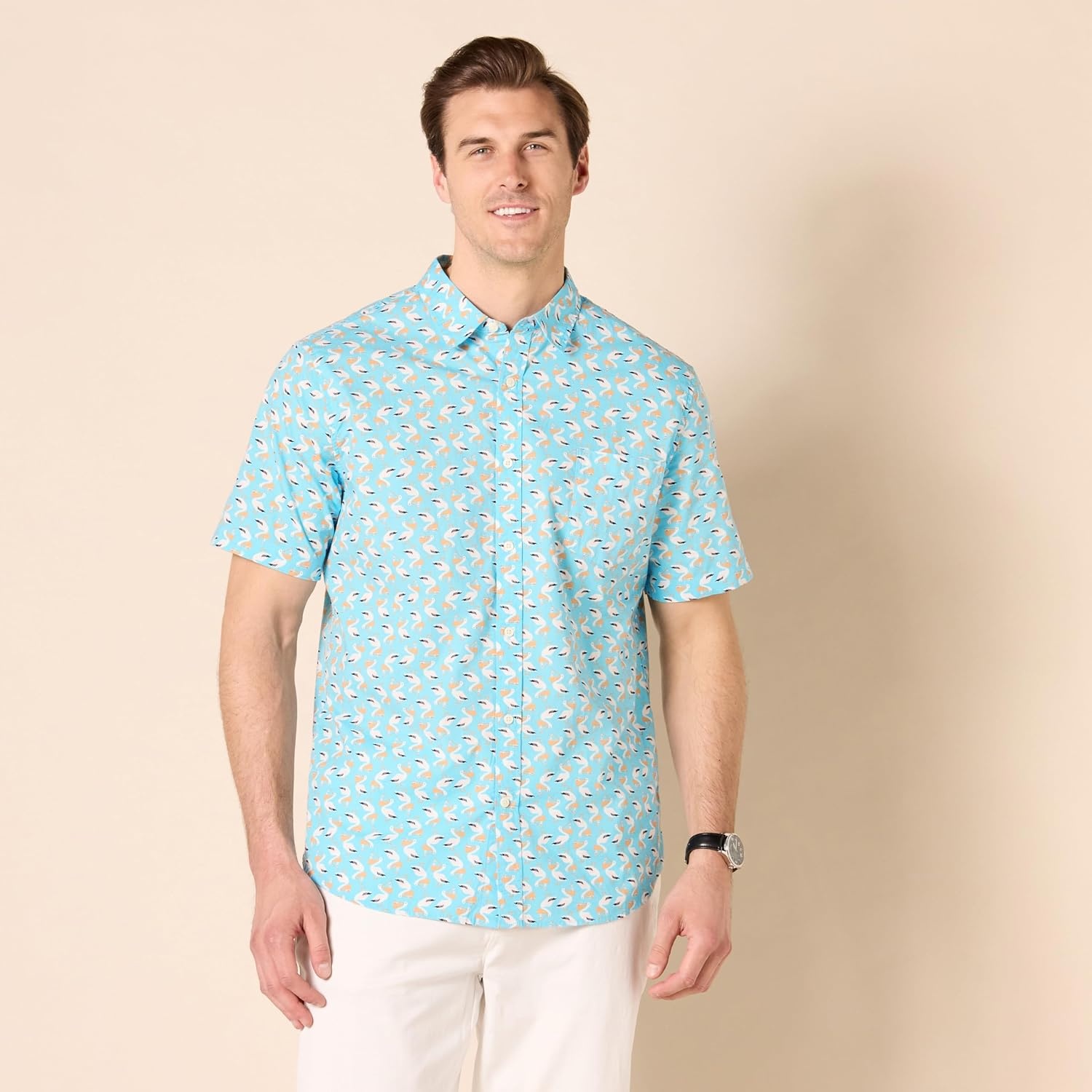 image:imageAmazon Essentials Mens SlimFit ShortSleeve Poplin ShirtAqua Blue
