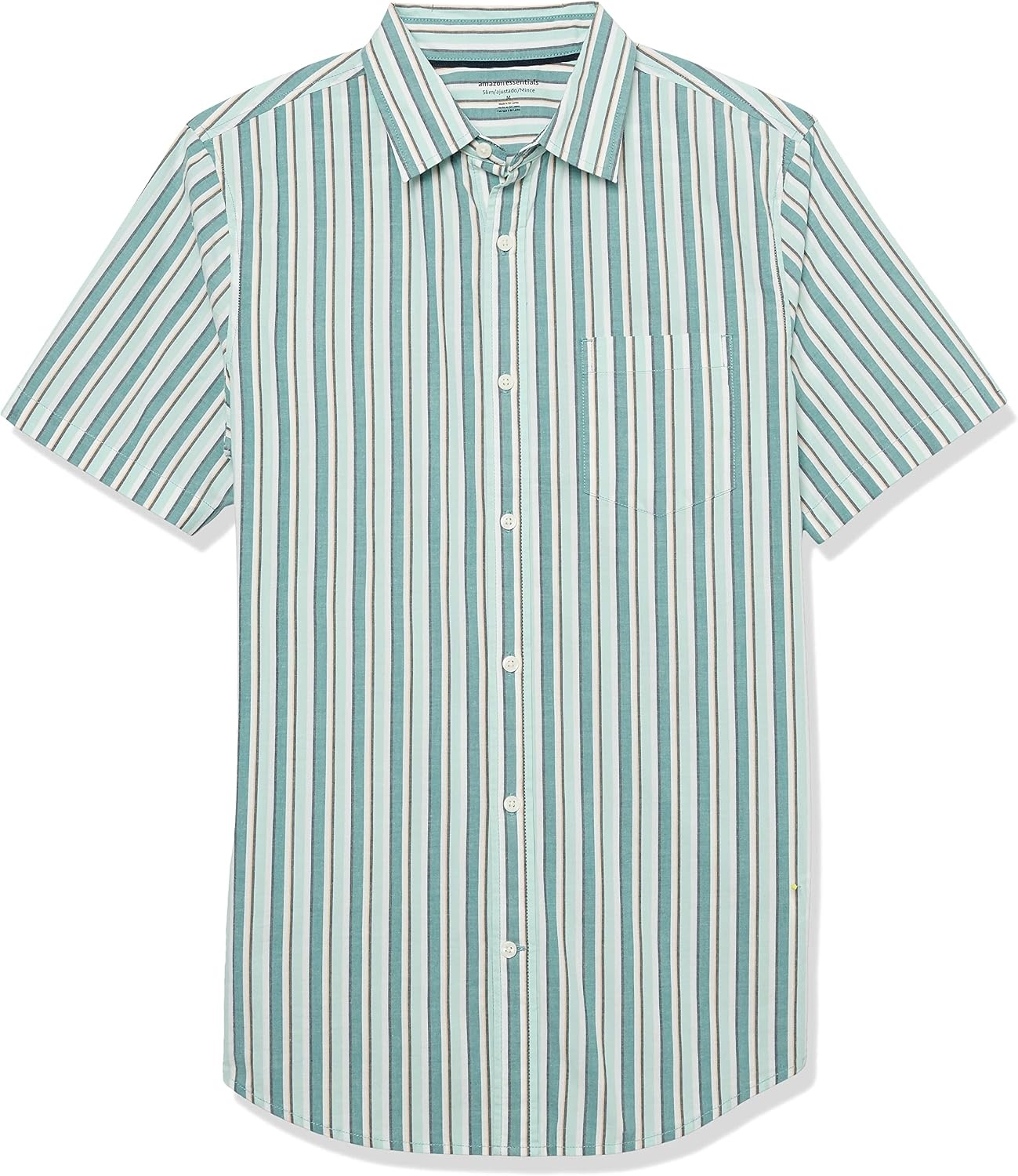 image:imageAmazon Essentials Mens SlimFit ShortSleeve Poplin ShirtAqua Blue White Vertical Stripe