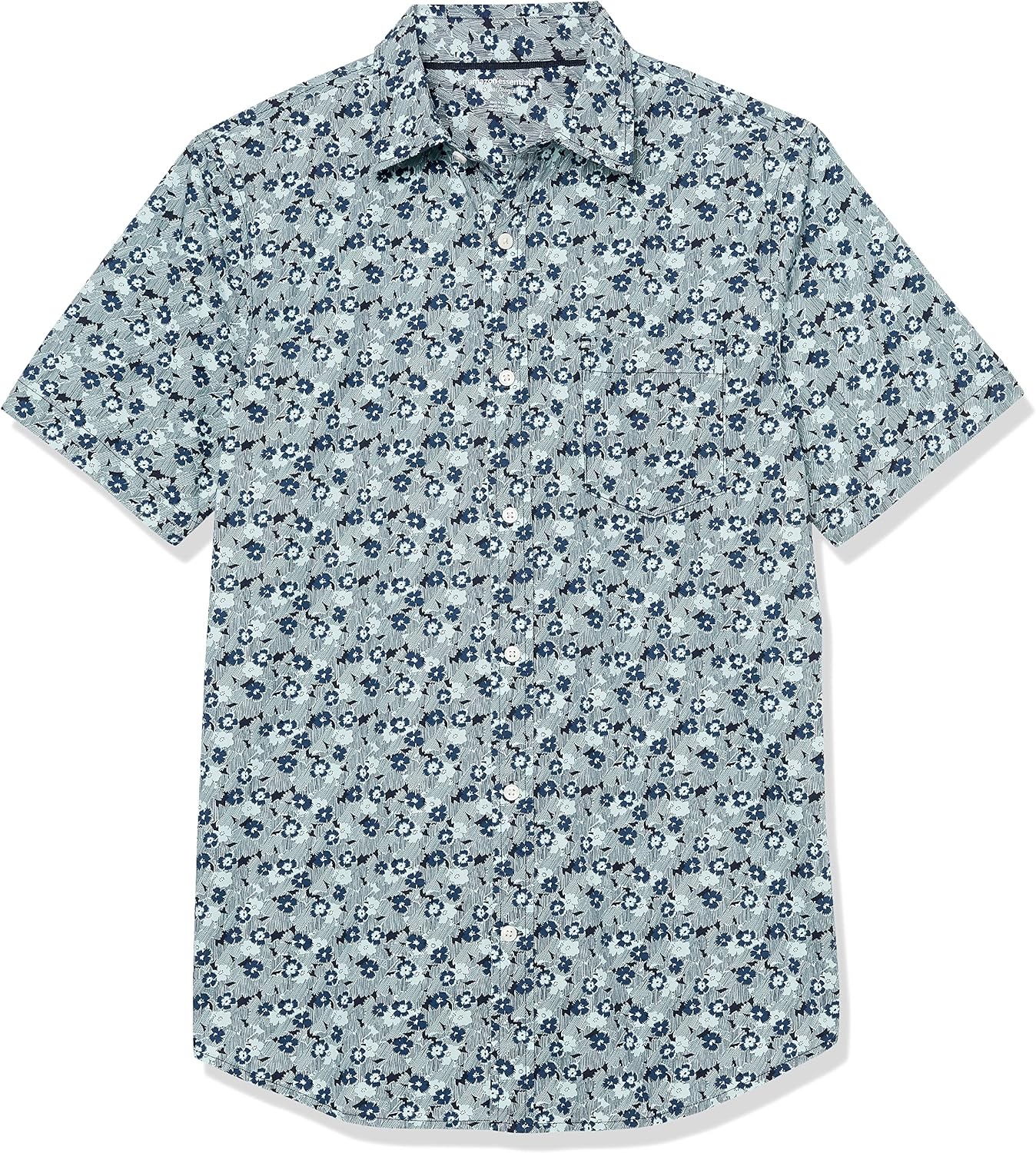 image:imageAmazon Essentials Mens SlimFit ShortSleeve Poplin ShirtBlue Sketch Floral Print