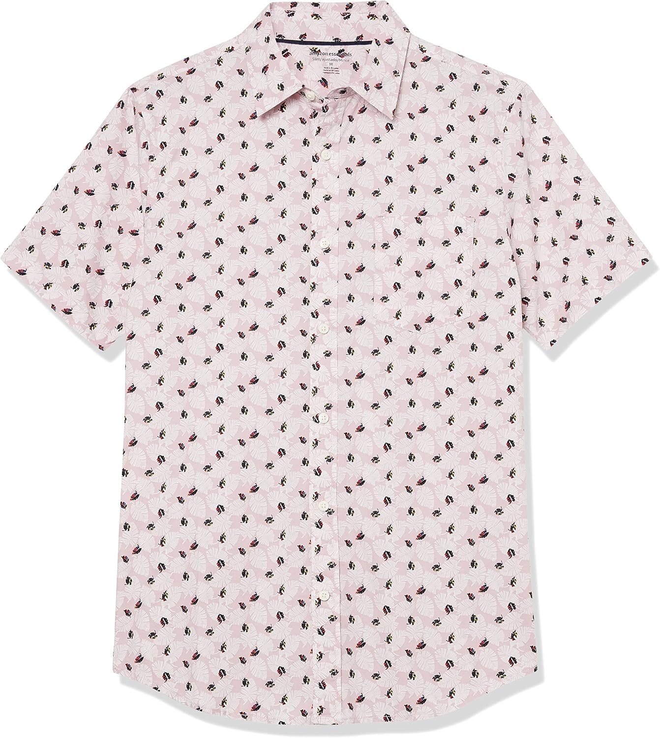 image:imageAmazon Essentials Mens SlimFit ShortSleeve Poplin ShirtLavender Palm Leaf Print