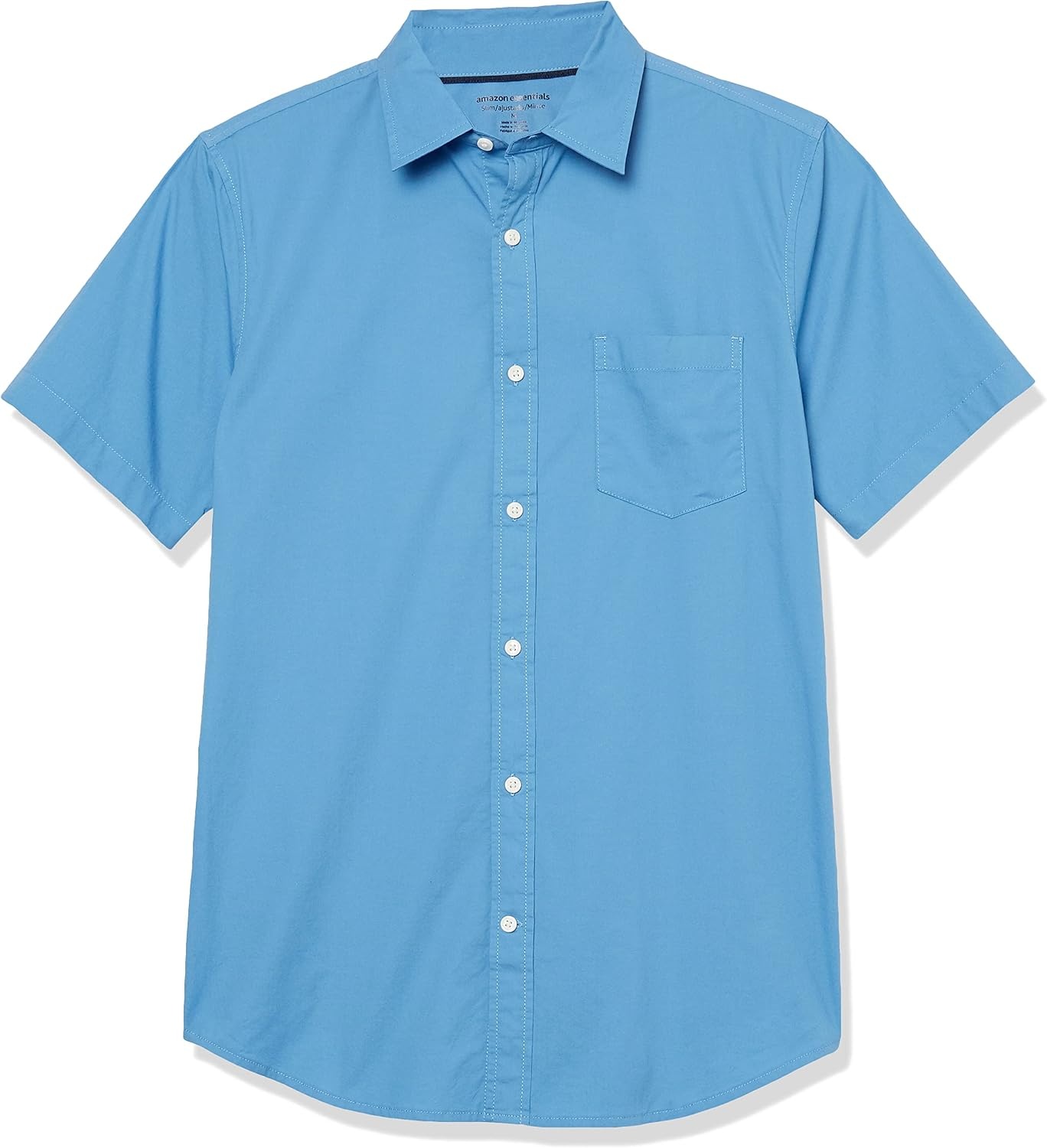 image:imageAmazon Essentials Mens SlimFit ShortSleeve Poplin ShirtLight Blue