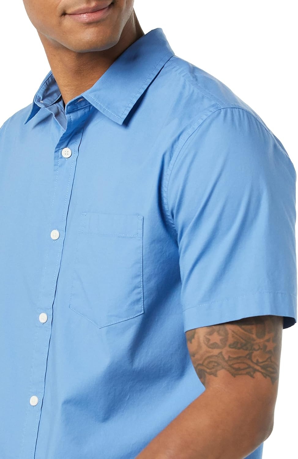 image:imageAmazon Essentials Mens SlimFit ShortSleeve Poplin ShirtLight Blue