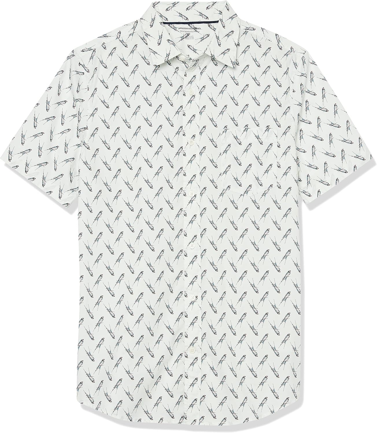 image:imageAmazon Essentials Mens SlimFit ShortSleeve Poplin ShirtLight Blue Bird Print
