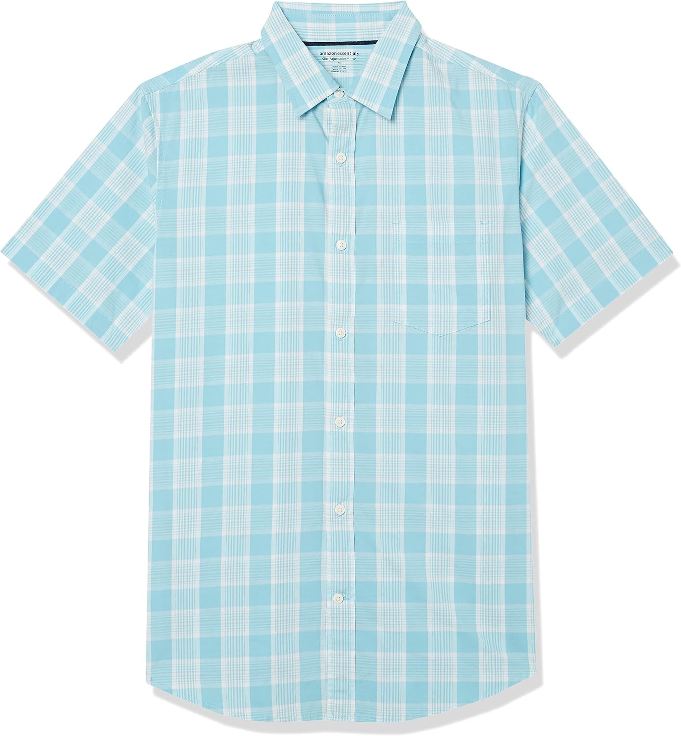 image:imageAmazon Essentials Mens SlimFit ShortSleeve Poplin ShirtLight Blue White Plaid