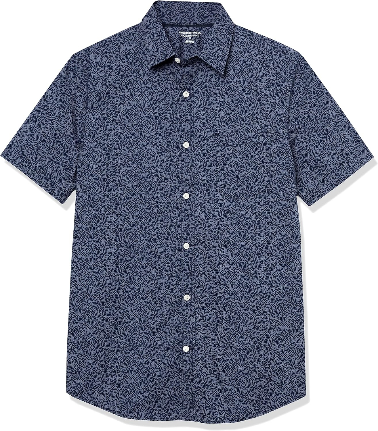 image:imageAmazon Essentials Mens SlimFit ShortSleeve Poplin ShirtNavy Tonal Floral Print