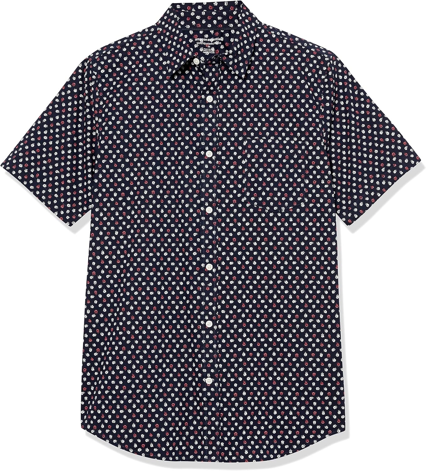 image:imageAmazon Essentials Mens SlimFit ShortSleeve Poplin ShirtNavy Roses