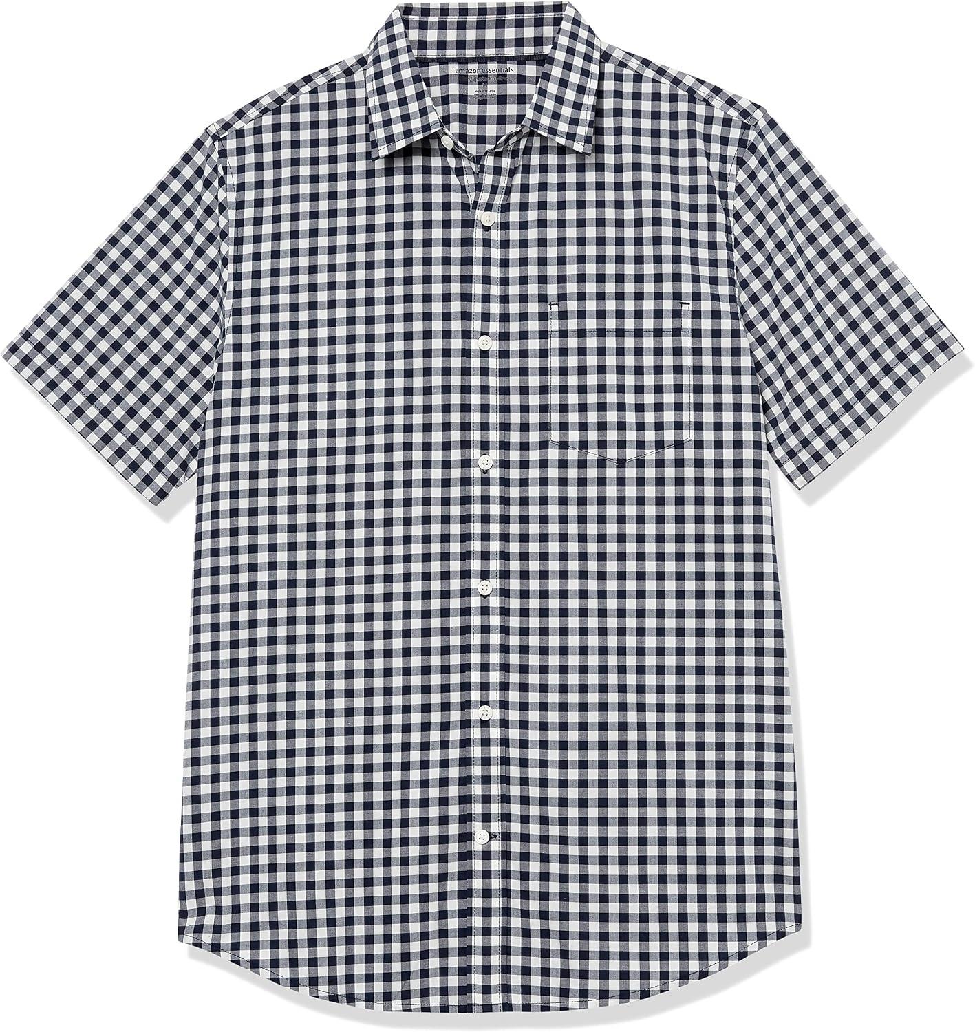 image:imageAmazon Essentials Mens SlimFit ShortSleeve Poplin ShirtNavy White Gingham