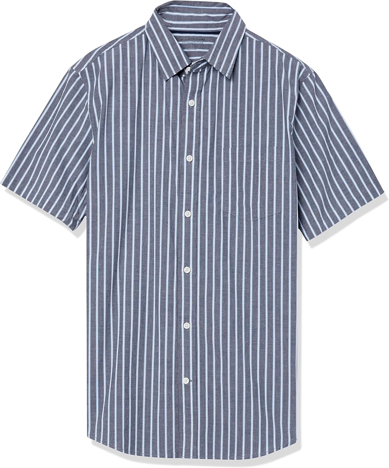 image:imageAmazon Essentials Mens SlimFit ShortSleeve Poplin ShirtNavy White Stripe