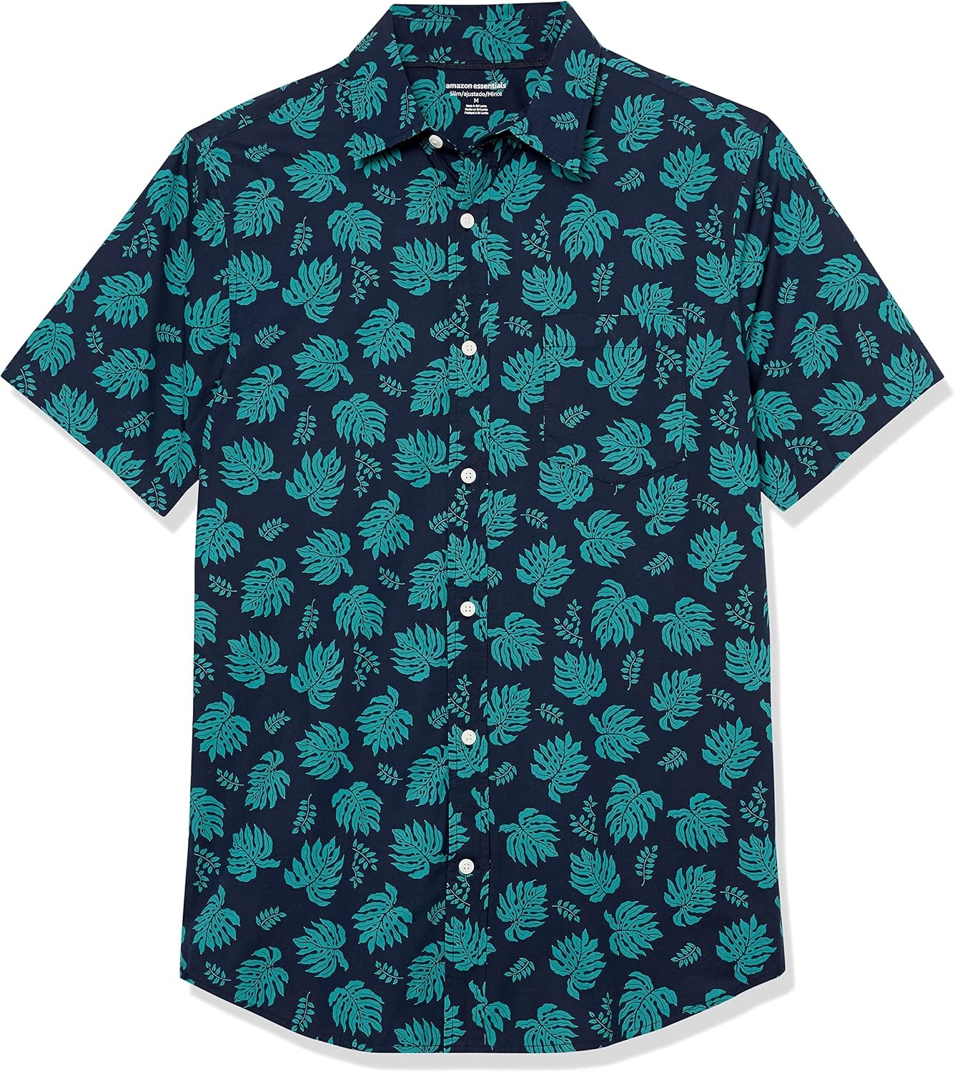 image:imageAmazon Essentials Mens SlimFit ShortSleeve Poplin ShirtNavyTeal Palm