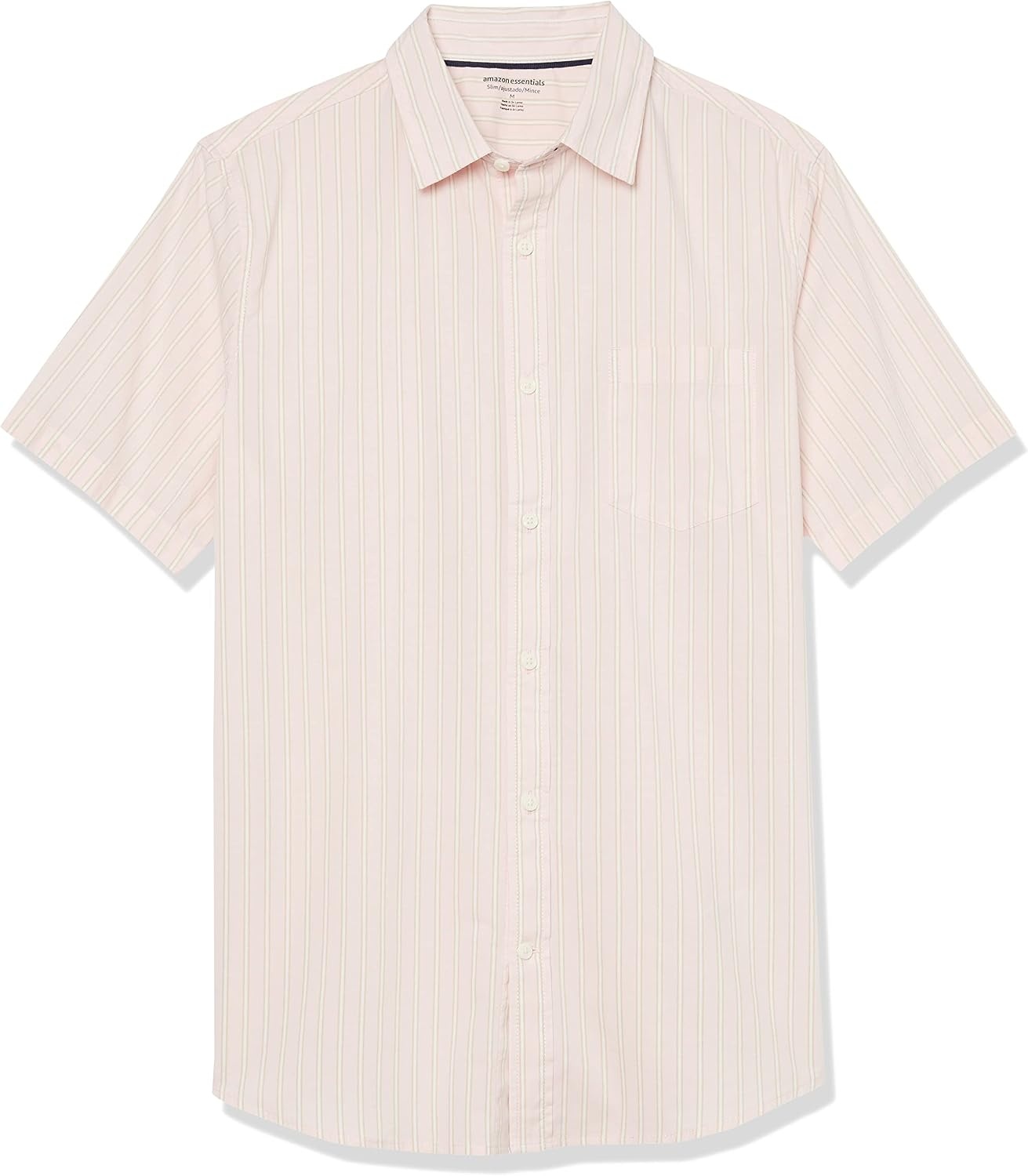 image:imageAmazon Essentials Mens SlimFit ShortSleeve Poplin ShirtPink Double Stripe