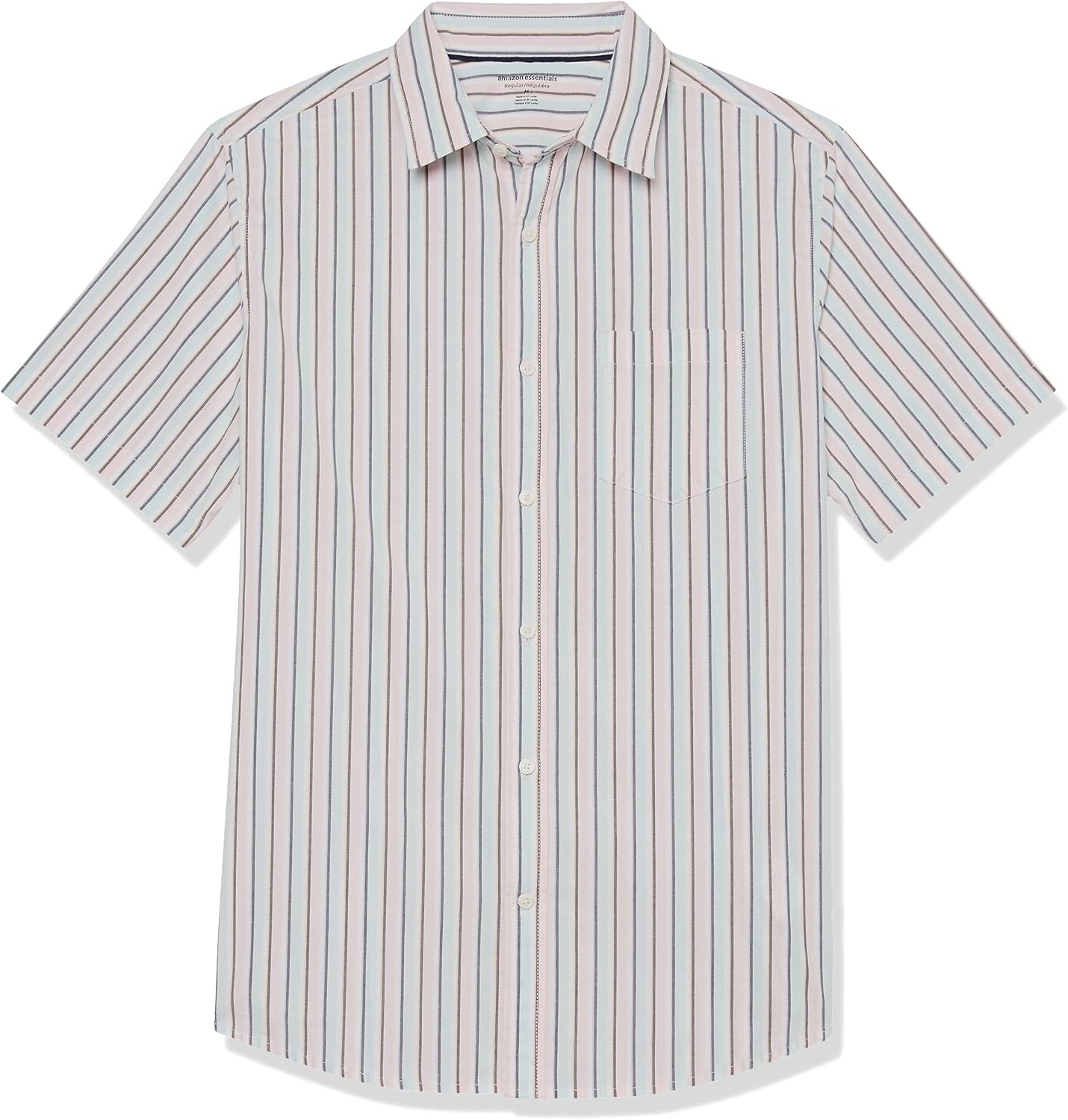 image:imageAmazon Essentials Mens SlimFit ShortSleeve Poplin ShirtPink Teal Blue Stripe