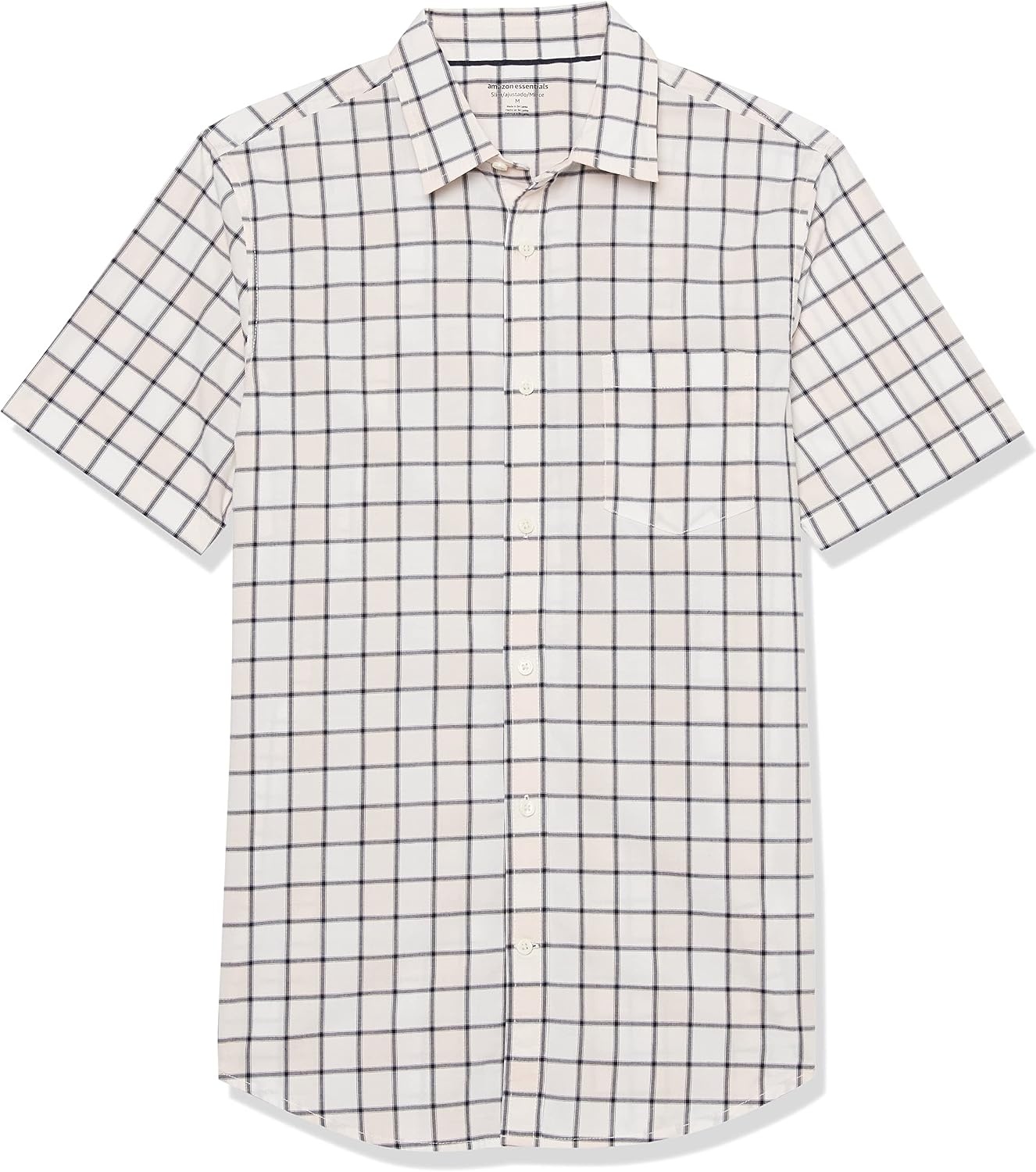 image:imageAmazon Essentials Mens SlimFit ShortSleeve Poplin ShirtPink White Buffalo Plaid