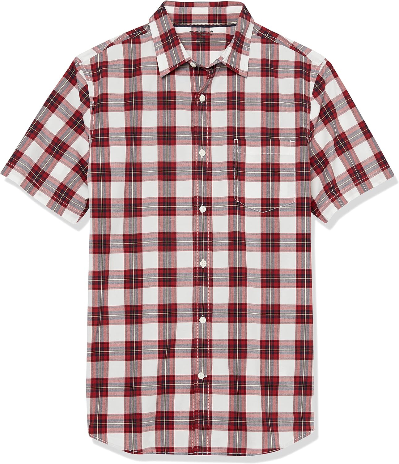 image:imageAmazon Essentials Mens SlimFit ShortSleeve Poplin ShirtRed Checked