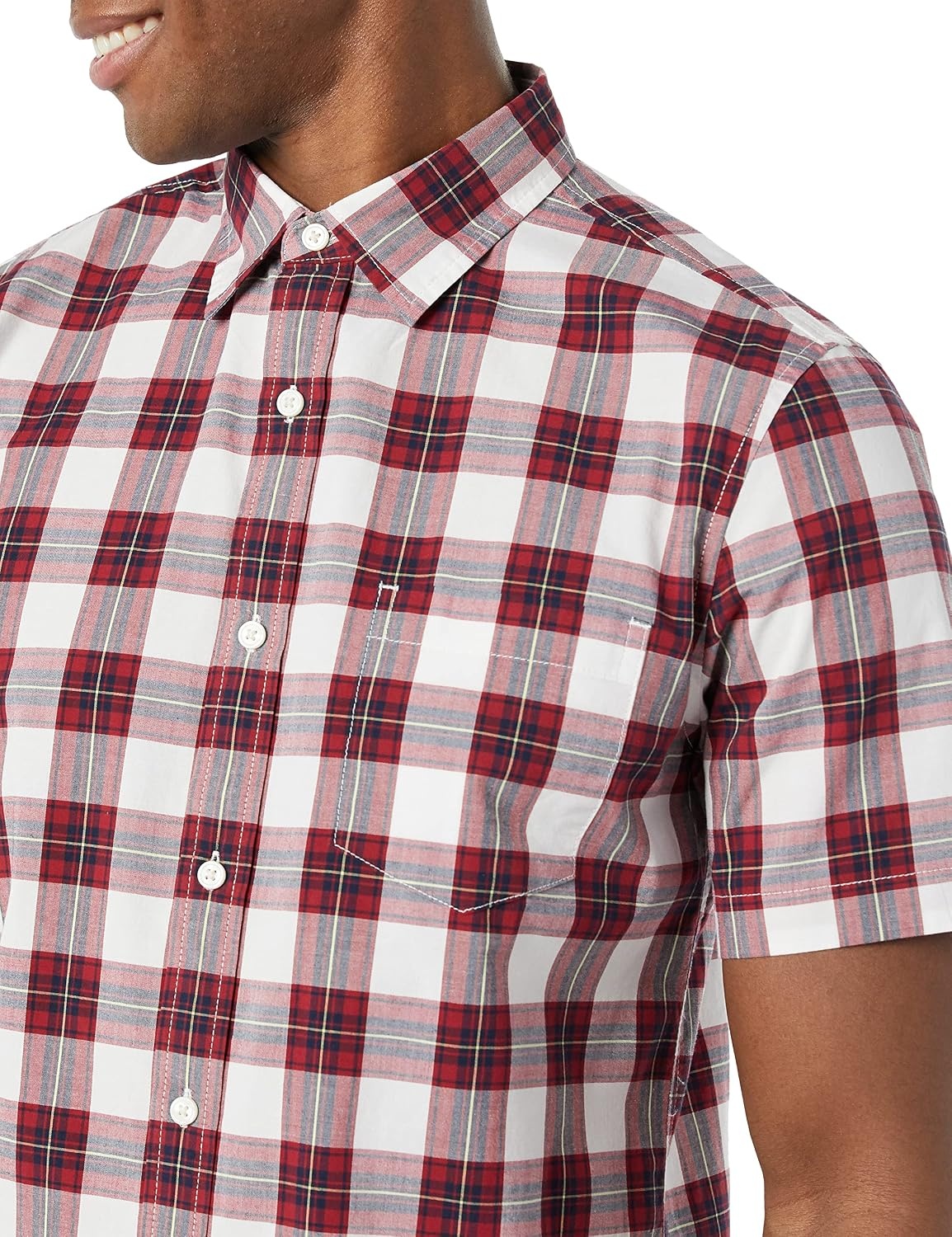 image:imageAmazon Essentials Mens SlimFit ShortSleeve Poplin ShirtRed Checked