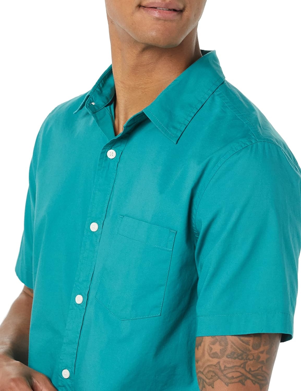 image:imageAmazon Essentials Mens SlimFit ShortSleeve Poplin ShirtTeal