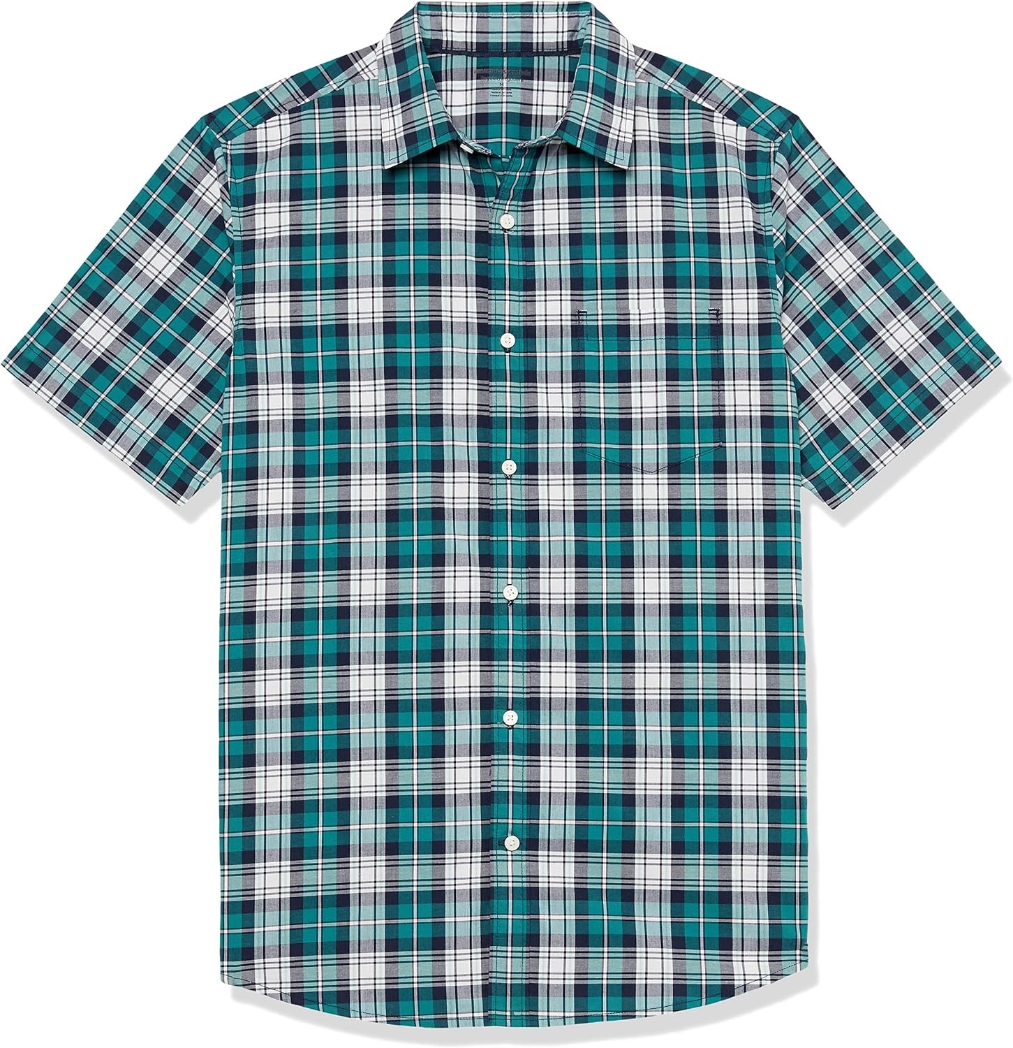 image:imageAmazon Essentials Mens SlimFit ShortSleeve Poplin ShirtTeal Blue White Plaid