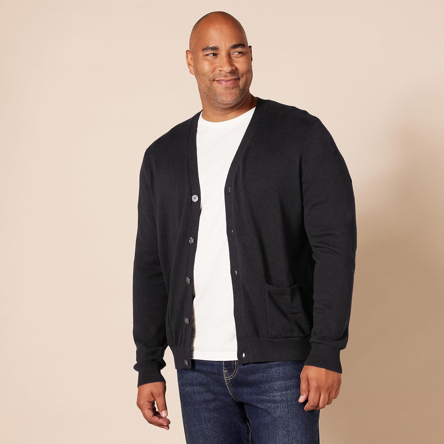 image:imageAmazon Essentials Mens VNeck Cotton Knitted Cardigan Sweater RibbedBlack