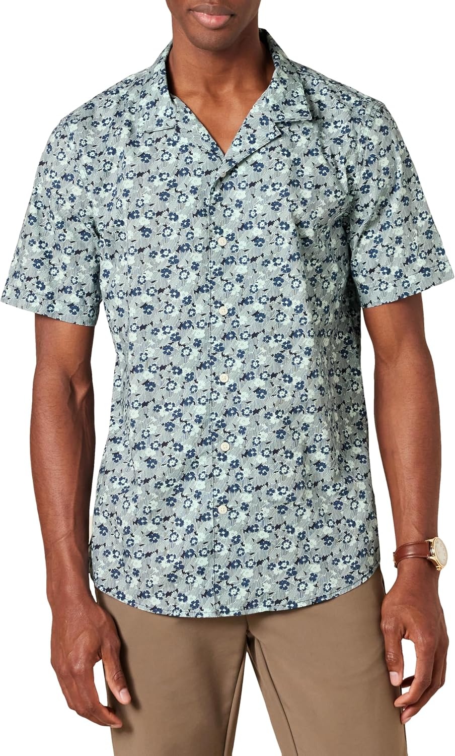 image:imageAmazon Essentials Mens Vacation Cotton ButtonDown Short Sleeve Resort ShirtBlue Floral