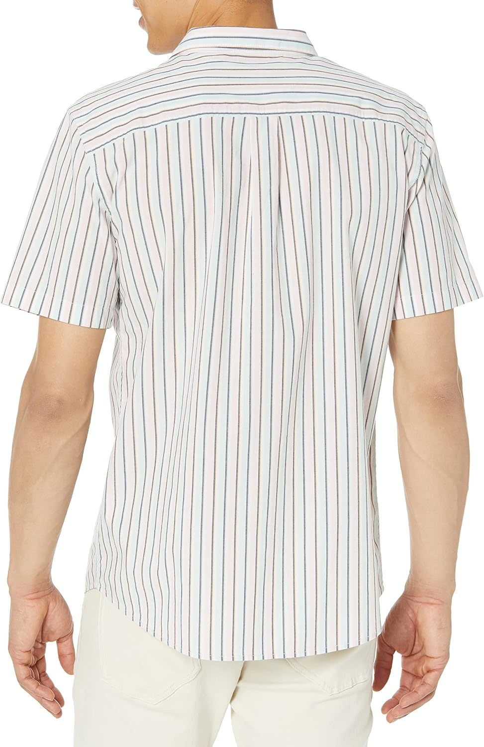 image:imageAmazon Essentials Mens Vacation Cotton ButtonDown Short Sleeve Resort ShirtBlue Pink Vertical Stripe