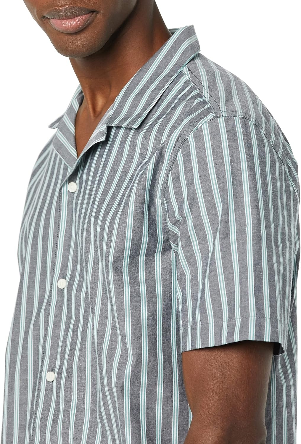 image:imageAmazon Essentials Mens Vacation Cotton ButtonDown Short Sleeve Resort ShirtBlue Stripe
