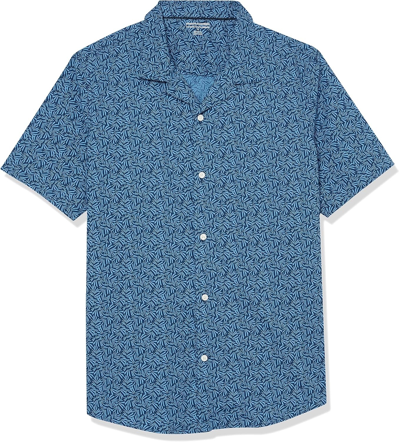 image:imageAmazon Essentials Mens Vacation Cotton ButtonDown Short Sleeve Resort ShirtIndigo Palm Leaf Print