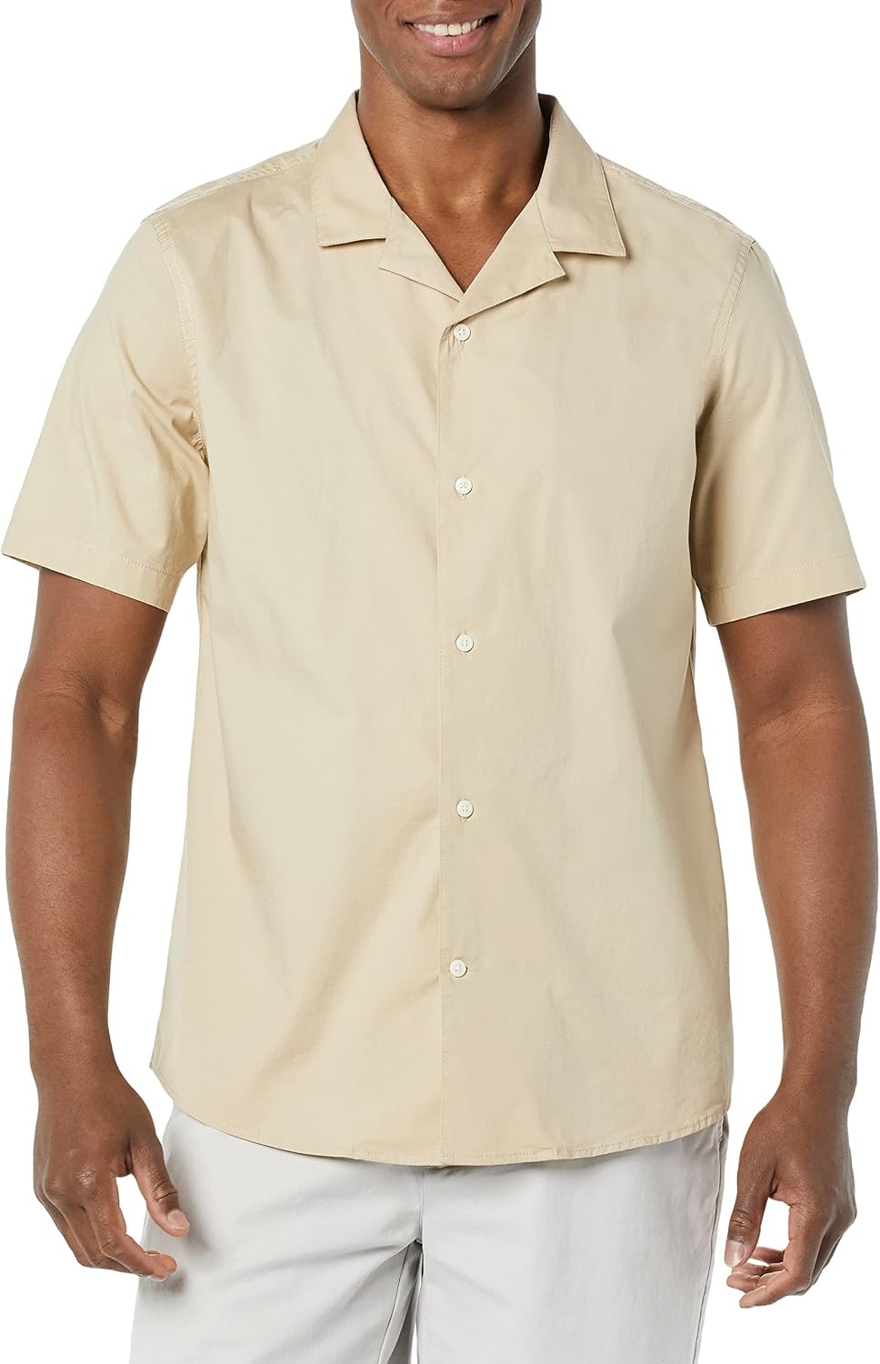 image:imageAmazon Essentials Mens Vacation Cotton ButtonDown Short Sleeve Resort ShirtKhaki Brown