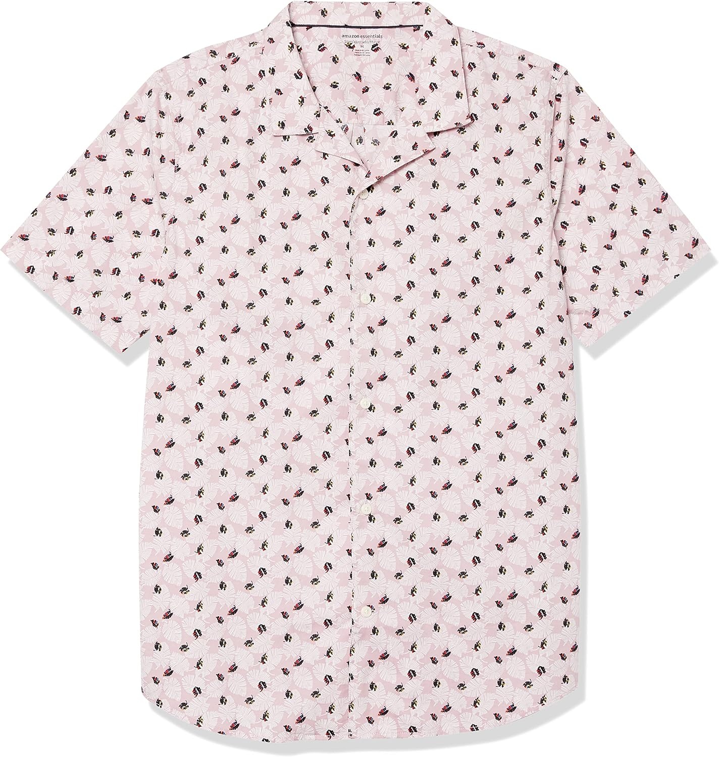image:imageAmazon Essentials Mens Vacation Cotton ButtonDown Short Sleeve Resort ShirtLavender Palm Leaf Print