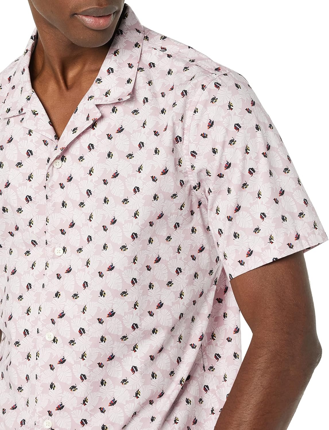 image:imageAmazon Essentials Mens Vacation Cotton ButtonDown Short Sleeve Resort ShirtLavender Palm Leaf Print