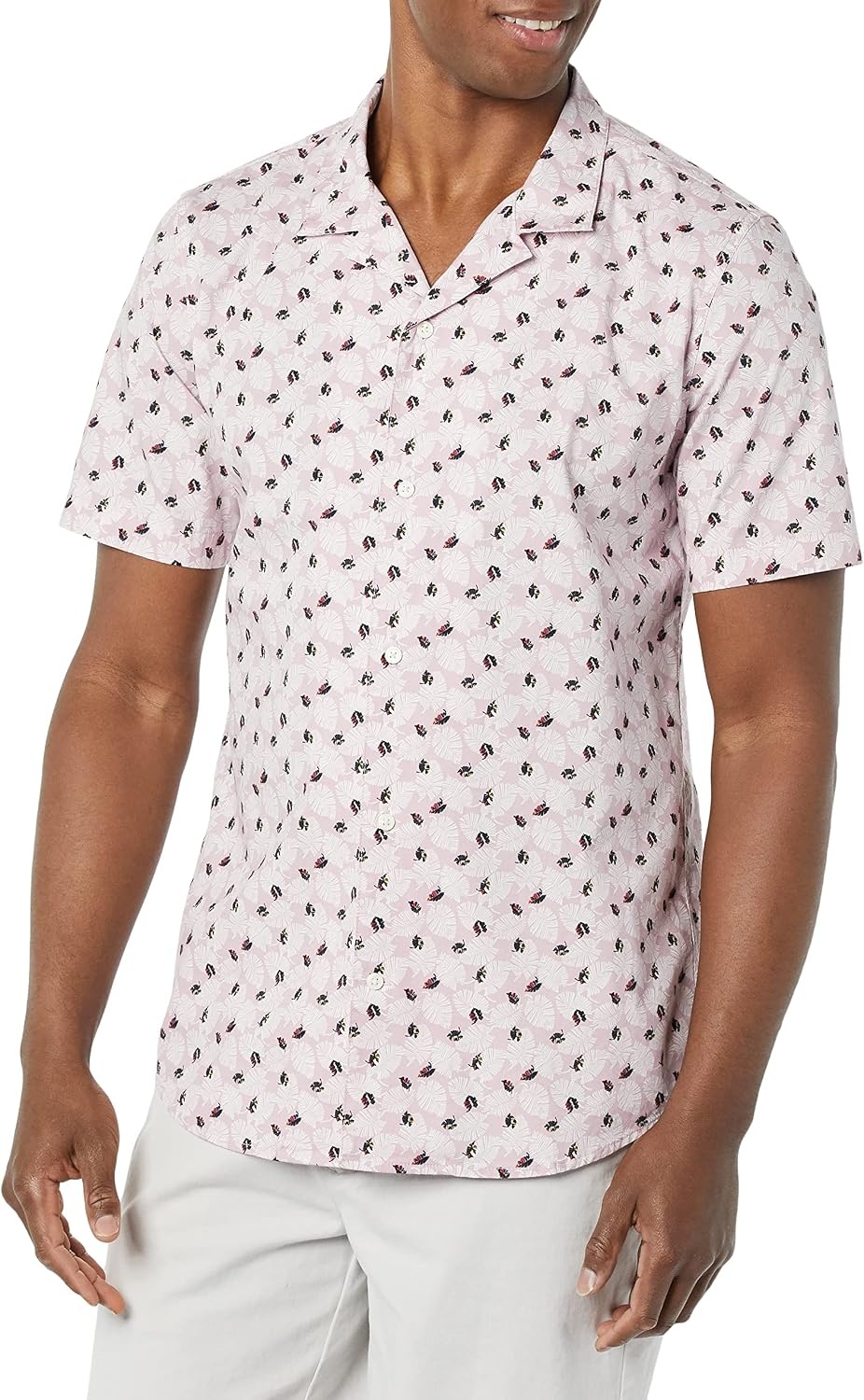image:imageAmazon Essentials Mens Vacation Cotton ButtonDown Short Sleeve Resort ShirtLavender Palm Leaf Print