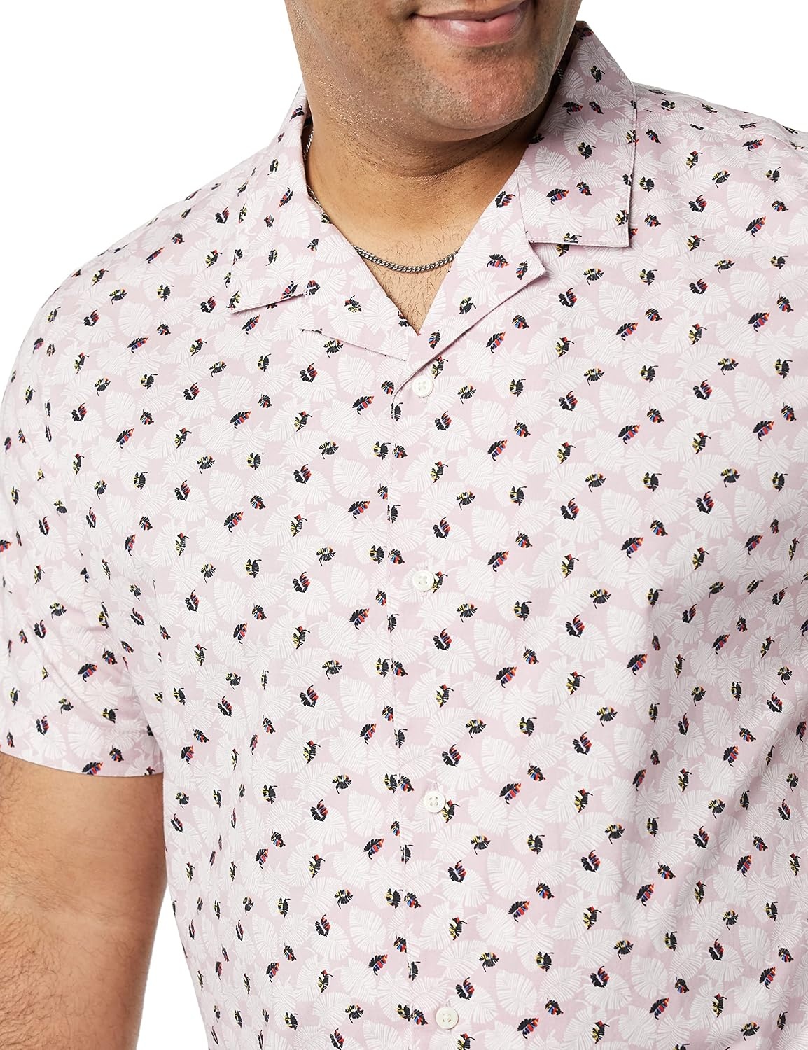 image:imageAmazon Essentials Mens Vacation Cotton ButtonDown Short Sleeve Resort ShirtLavender Palm Leaf Print