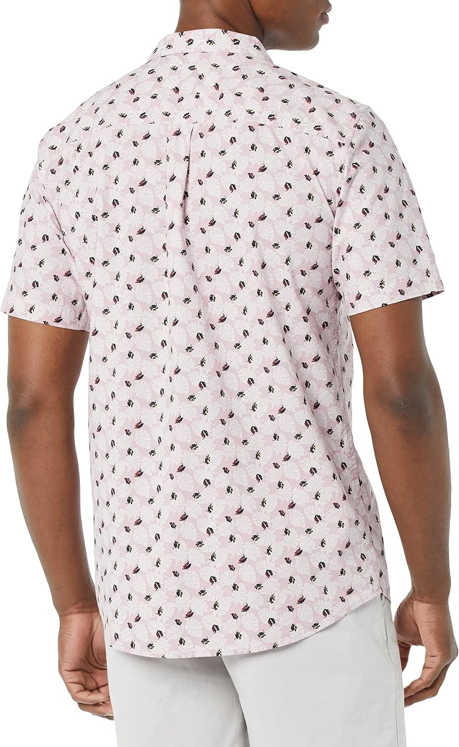 image:imageAmazon Essentials Mens Vacation Cotton ButtonDown Short Sleeve Resort ShirtLavender Palm Leaf Print